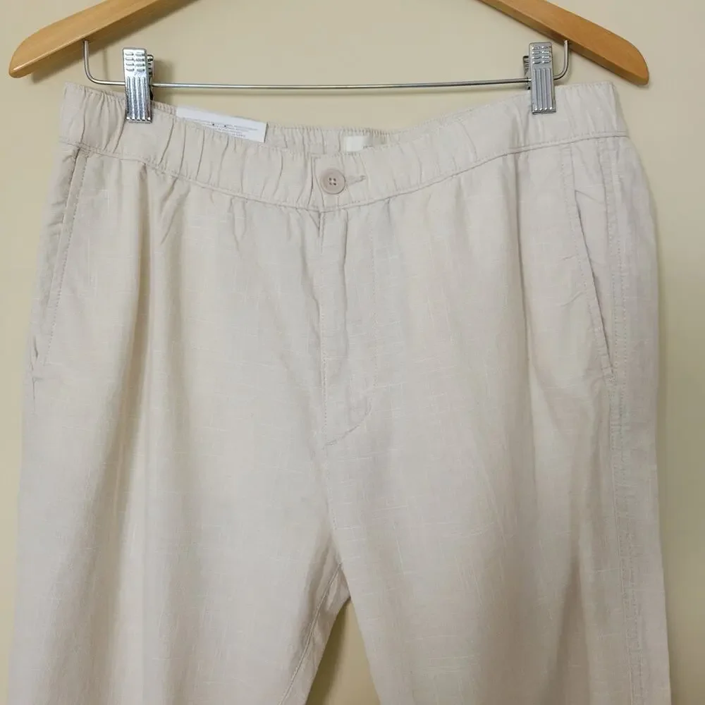 NWT H&M Size M Regular Fit Cotton Pants High Rise Straight Elastic Adjustable